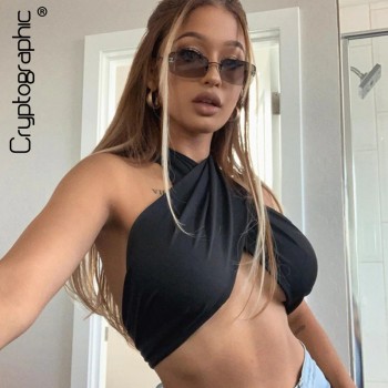 Cryptographic Halter Sexy Strapless Wrap Crop Tops Women Fashion Ruched Tube Top Cropped Feminino Underwear Vest Top Streetwear